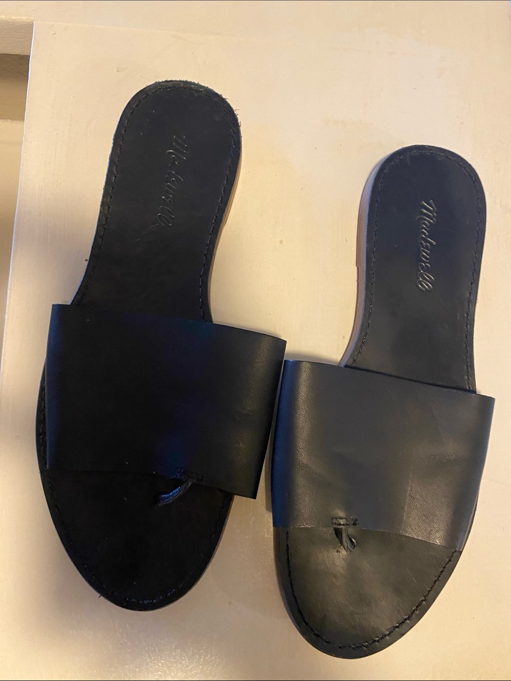 Madewell Black Leather Wide-Band Slide Sandals